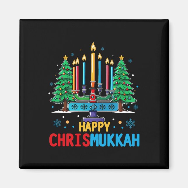 Merry Chrismukah Lycklig jul Hanukkah 3 Magnet (Framsidan)