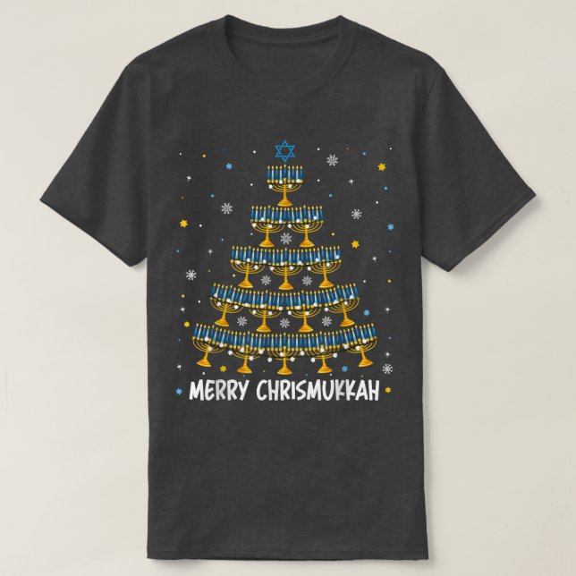 Merry Chrismukah Menorah Julgran Hanukkah T Shirt (Design framsida)