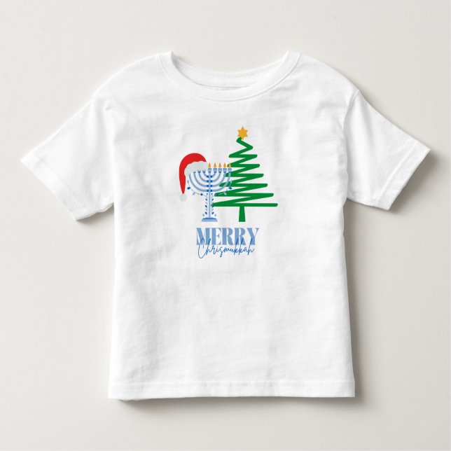 Merry Chrismukah Menorah och Santa Småbarn Shirt T (Framsida)