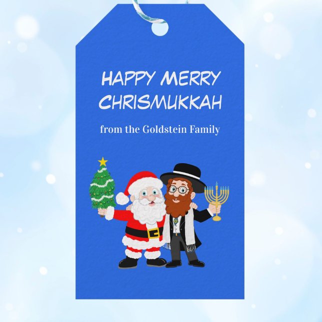 Merry Chrismukah Santa Meets Rabbi Party Presentetikett (Skapare uppladdad)