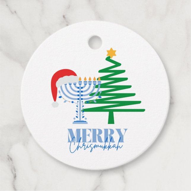 Merry Chrismukah Simple Favor Gift Märkre Gåvor Etiketter (Framsida)