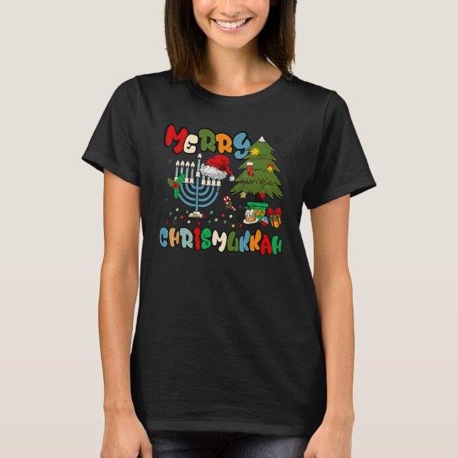 Merry Chrismukkah Hanukkah Jewish Chanukah Menorah T Shirt (Framsida)