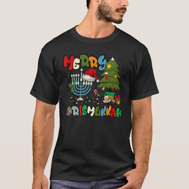 Merry Chrismukkah Hanukkah Jewish Chanukah Menorah T Shirt (Framsida)