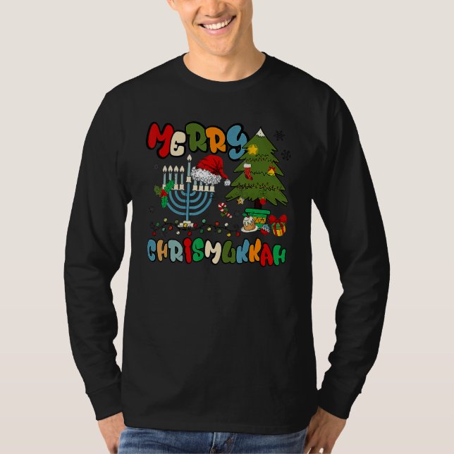 Merry Chrismukkah Hanukkah Jewish Chanukah Menorah T Shirt (Framsida)