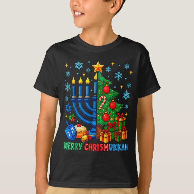 Merry Chrismukkah Happy Christmas Hanukkah Pajama  T Shirt (Framsida)