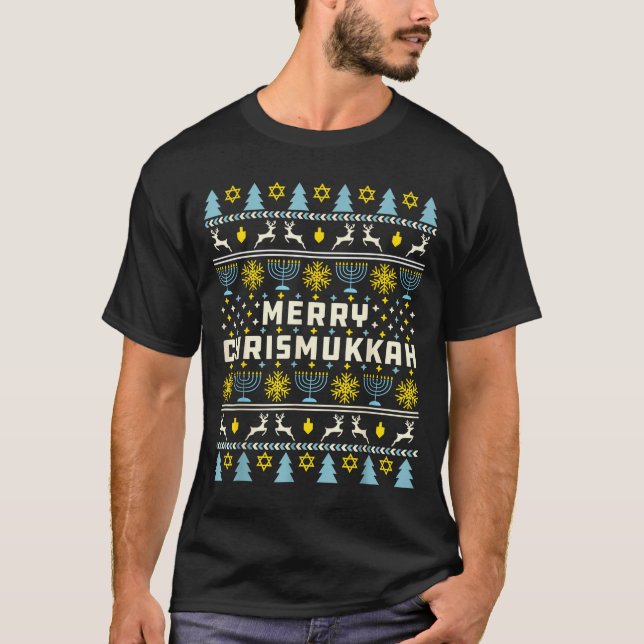 Merry Chrismukkah Happy Hanukkah Jew Ugly Christma T Shirt (Framsida)