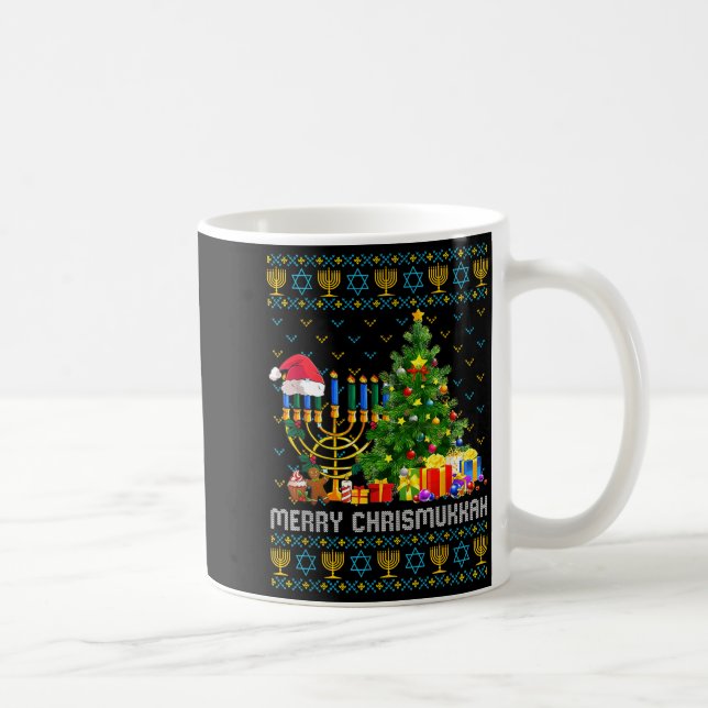 Merry Chrismukkah Happy Hanukkah Ugly Sweater Fami Kaffemugg (Höger)