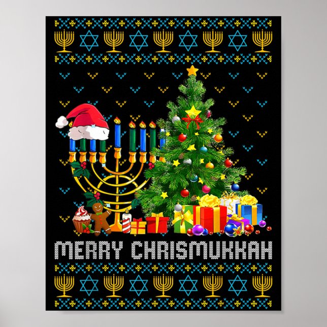 Merry Chrismukkah Happy Hanukkah Ugly Sweater Fami Poster (Framsidan)