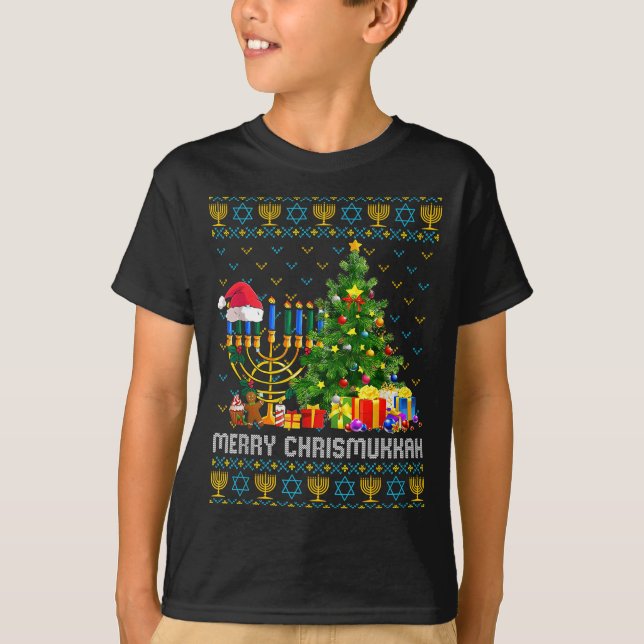 Merry Chrismukkah Happy Hanukkah Ugly Sweater Fami T Shirt (Framsida)