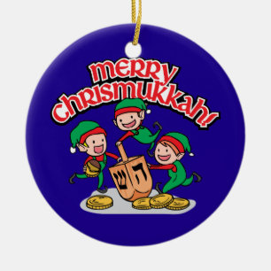 Merry Chrismukkah med Elves och Dreidels Julgransprydnad Keramik
