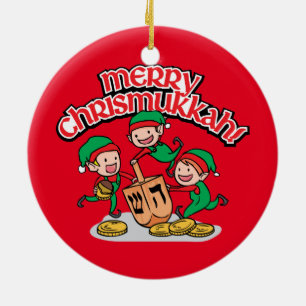 Merry Chrismukkah med Elves och Dreidels Julgransprydnad Keramik