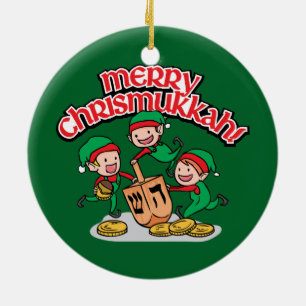 Merry Chrismukkah med Elves och Dreidels Julgransprydnad Keramik