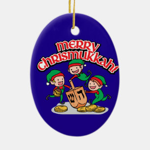 Merry Chrismukkah med Elves och Dreidels Julgransprydnad Keramik