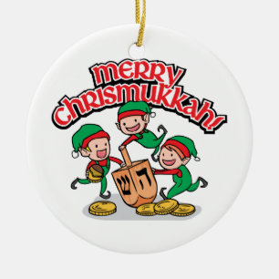 Merry Chrismukkah med Elves och Dreidels Julgransprydnad Keramik