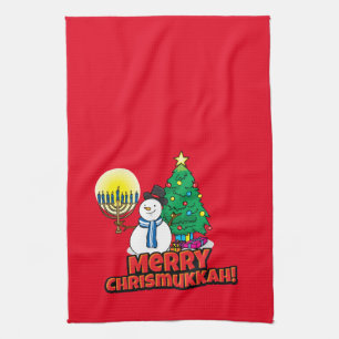 Merry Chrismukkah med Snögubbe och Menorah Kökshandduk