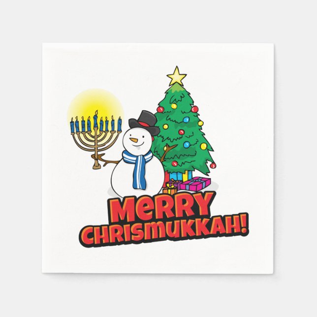 Merry Chrismukkah med Snögubbe och Menorah Pappersservett (Framsidan)