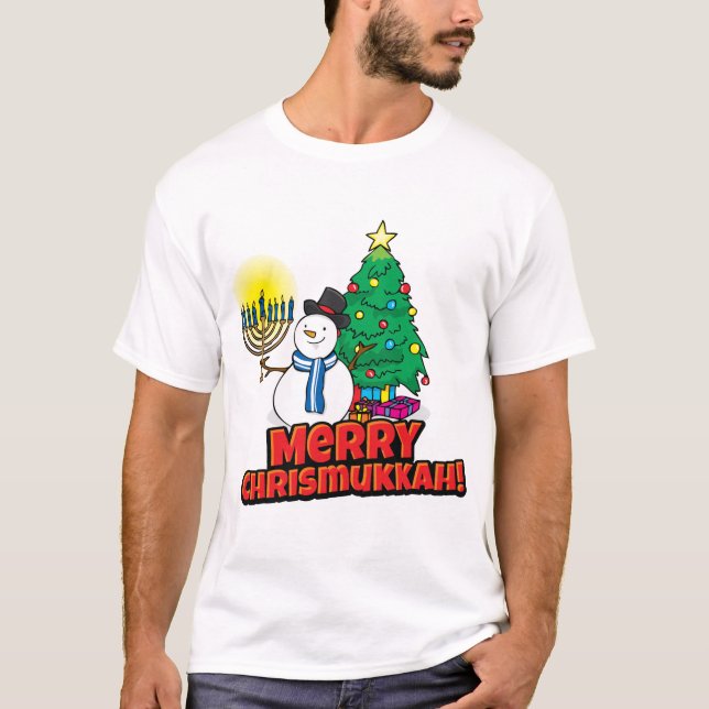 Merry Chrismukkah Snögubbe Menorah och eget namn T Shirt (Framsida)