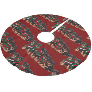 Merry Chrismutts Rottweiler Puppies Wearing Scarf Julgransmatta Borstad Polyester