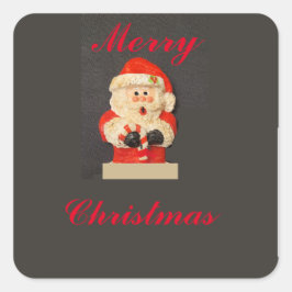 MERRY CHRISRMAS CANDY CANE SANTA FYRKANTIGT KLISTERMÄRKE