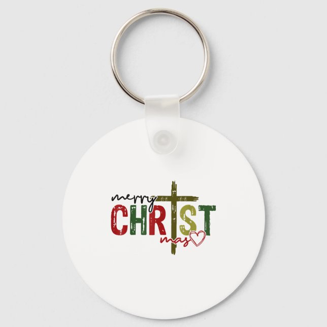 Merry Christ Mas Faith Cross Religious Christmas Q Nyckelring (Framsida)
