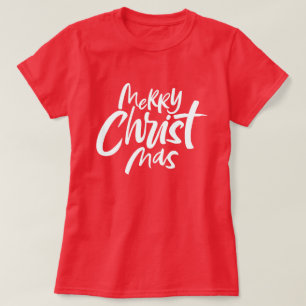Merry Christian jul Lettering Religiösa Red Tee Shirt