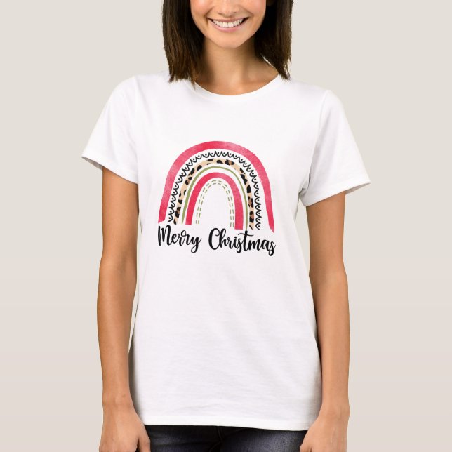 Merry Christma rosa rainbow T Shirt (Framsida)