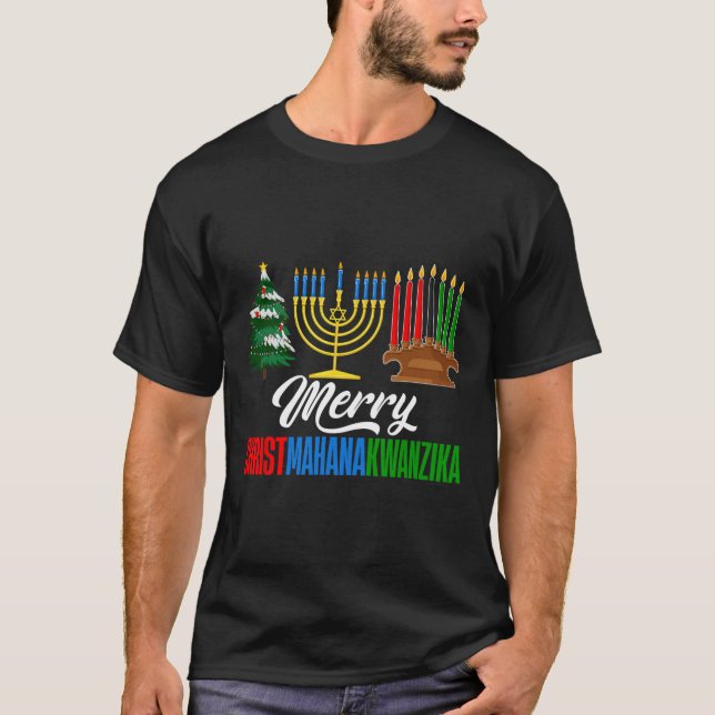 Merry Christmahanakwanzika jul Lycklig Hanukka T Shirt (Framsida)