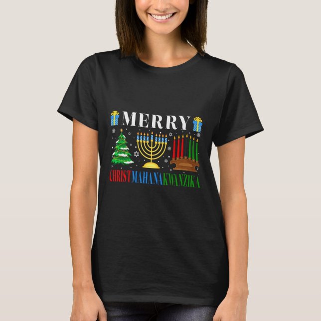 Merry Christmahanakwanzika jul Lycklig Hanukka T Shirt (Framsida)