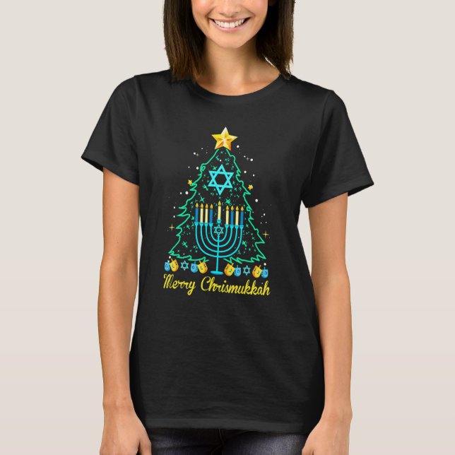 Merry Christmakkah  Hanukkah And Christmas Tree Li T Shirt (Framsida)