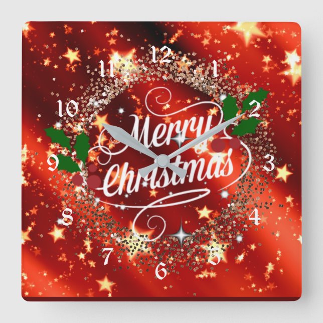 Merry Christmans, glitter och Shine. Fyrkantig Klocka (Framsida)