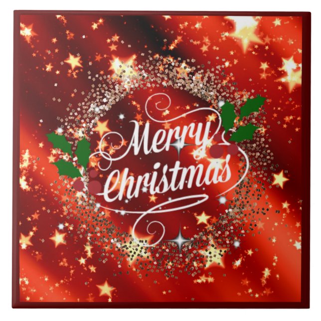 Merry Christmans, glitter och Shine. Kakelplatta (Framsidan)
