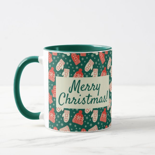 Merry Christmas 11oz Green Hat & Mittens Mug Mugg (Vänster)