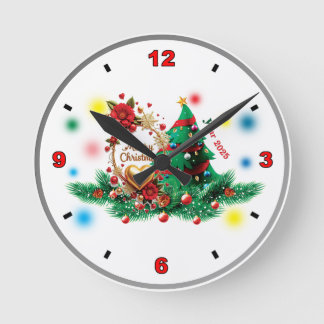 Merry Christmas 2025-Clock Rund Klocka