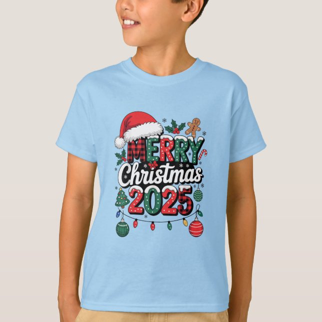 Merry Christmas 2025 Family Funny Santa Hat Pajama T Shirt (Framsida)