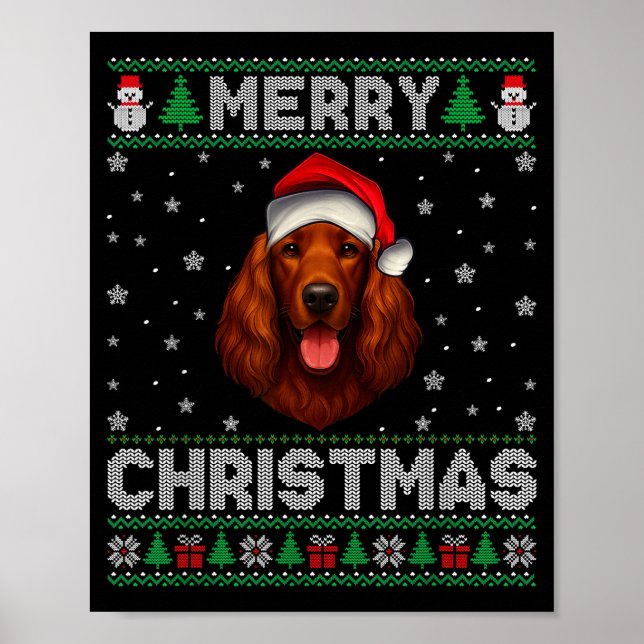 Merry Christmas 2025 Irish Setter Santa Hat Ugly X Poster (Framsidan)