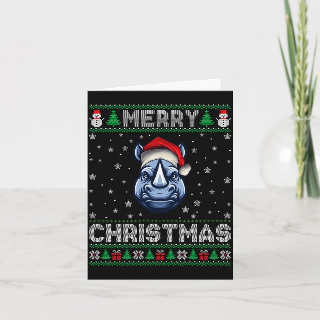 Merry Christmas 2025 Rhino Santa Hat Ugly Xmas Lon Kort (Framsida)