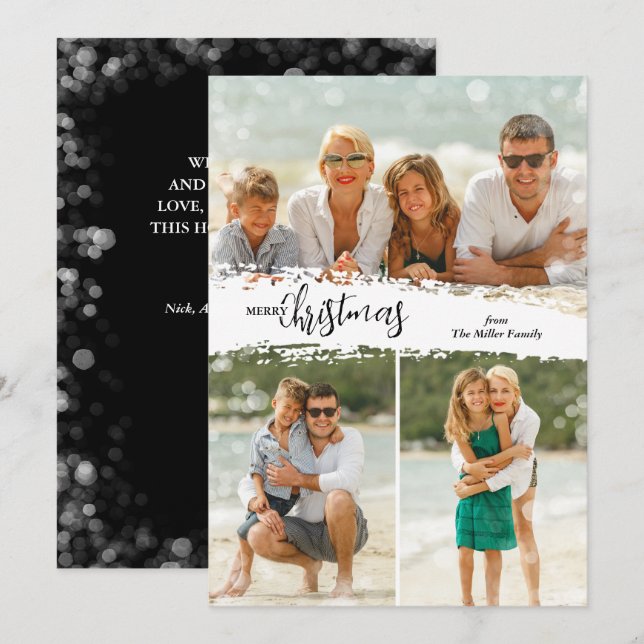 Merry Christmas 3 Photo Collage Holiday Card Julkort (Fram/baksida)