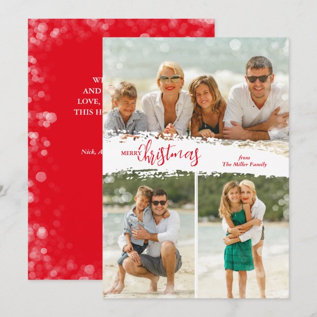 Merry Christmas 3 Photo Collage Holiday Card Julkort (Fram/baksida)