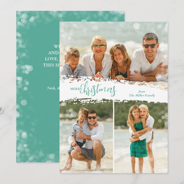 Merry Christmas 3 Photo Collage Holiday Card Julkort (Fram/baksida)