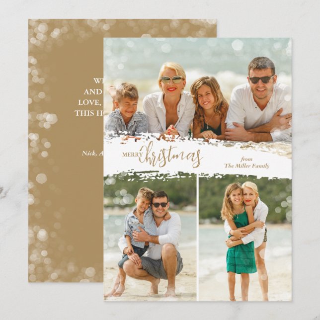 Merry Christmas 3 Photo Collage Holiday Card Julkort (Fram/baksida)