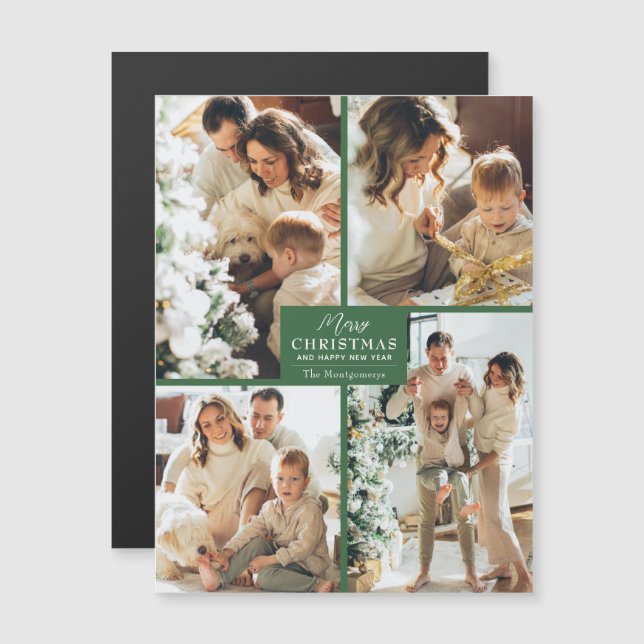 Merry Christmas 4 Photo Collage Magnetic Card (Fram/baksida)