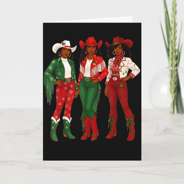 Merry Christmas African American Afro Cowgirl West Kort (Framsida)