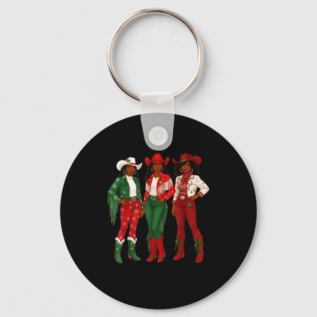 Merry Christmas African American Afro Cowgirl West Nyckelring (Framsida)