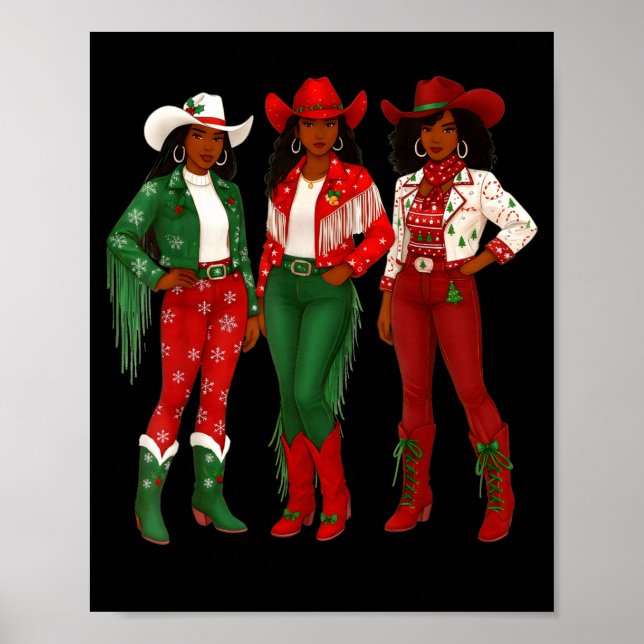Merry Christmas African American Afro Cowgirl West Poster (Framsidan)