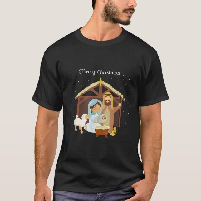 Merry Christmas &amp; Nativity Scene Christian Fai T Shirt (Framsida)