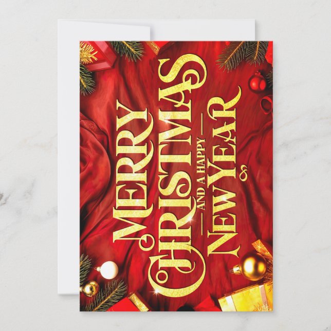 "Merry Christmas and a Happy New Year" Festlich Julkort (Framsida)