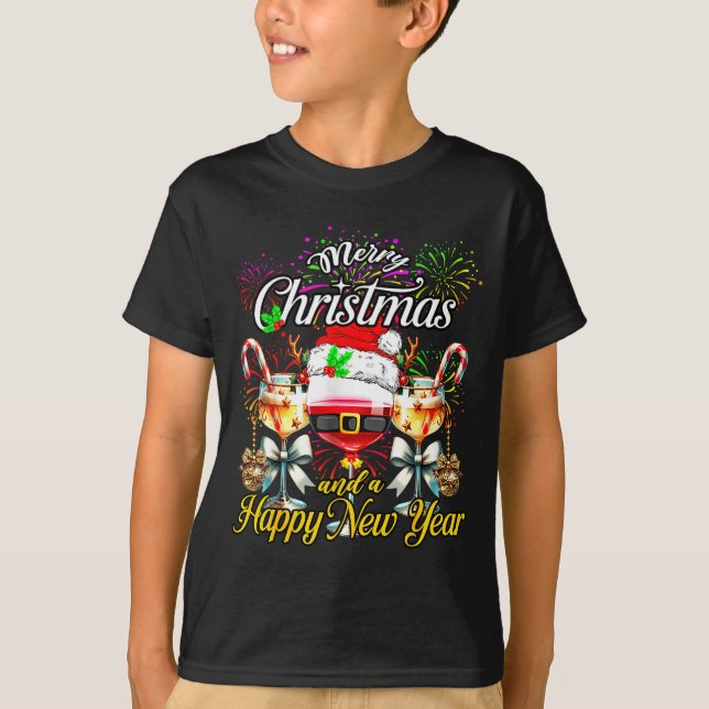 Merry Christmas And A Happy New Year Firework Wine T Shirt (Framsida)