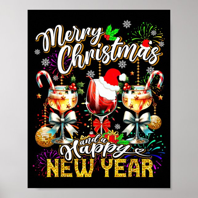 Merry Christmas And A Happy New Year Wine Gles Fir Poster (Framsidan)