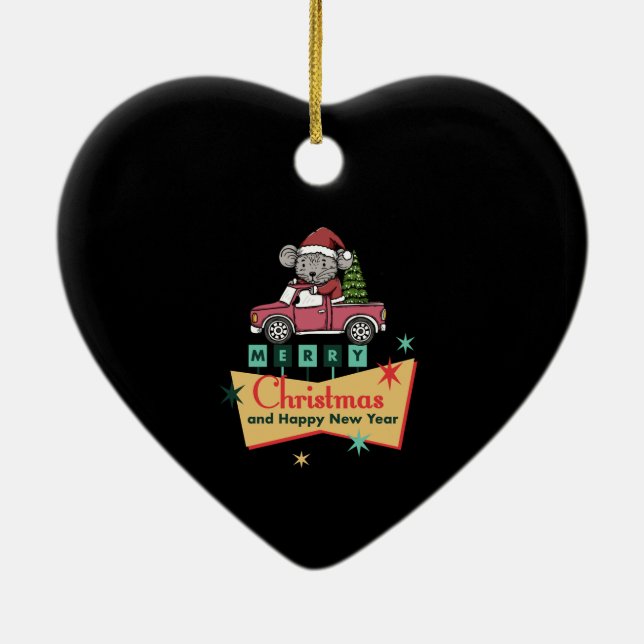 Merry Christmas and Happy New Year Julgransprydnad Keramik (Baksidan)