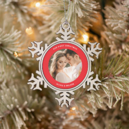 Merry Christmas and Married Photo Snöflinga Pewter Julgransprydnad